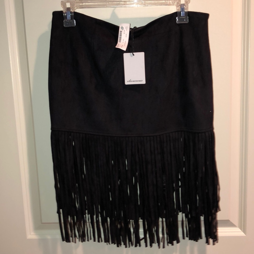 Suede Skirt with Fringe